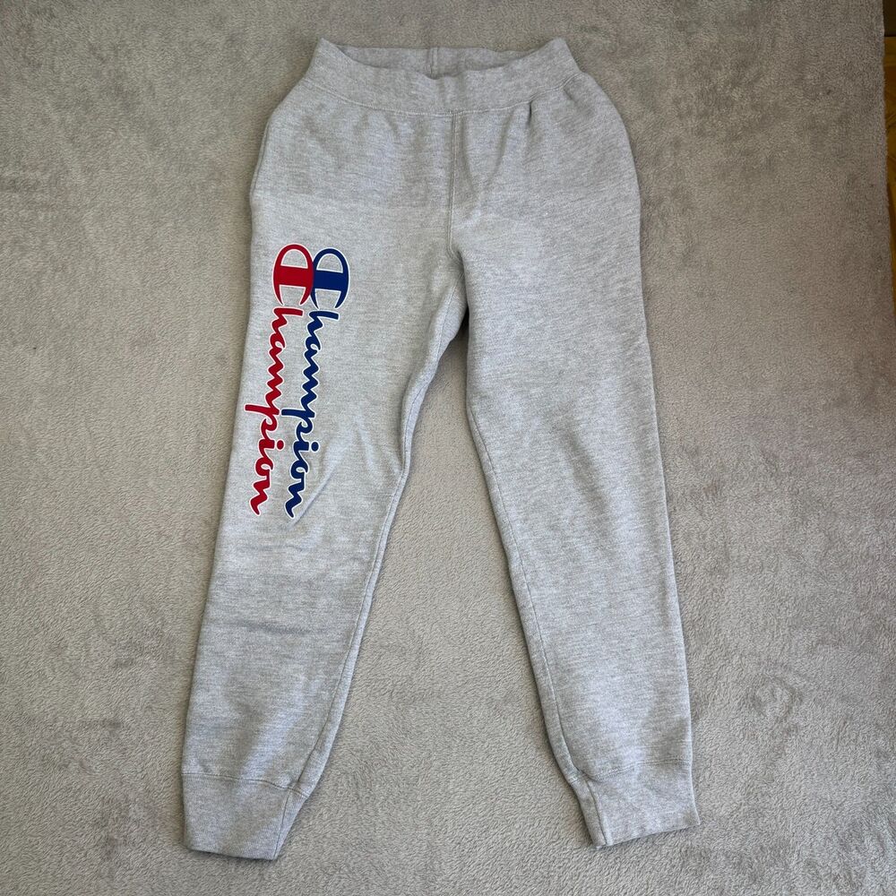 Champion Reverse Weave Jogger Sweatpants Unisex Medium Gray Heather Script Logo